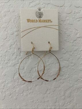Cost Plus World Market Gold and Brown Beaded Hoop Earrings